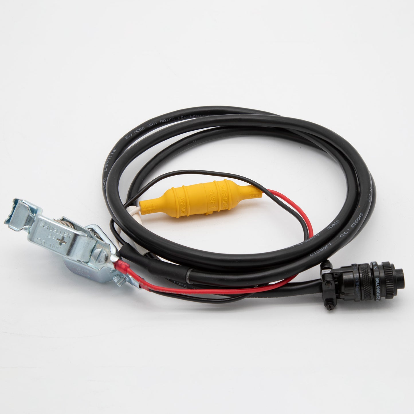 A cable featuring a yellow wire and a black connector, suitable for various electronic applications.