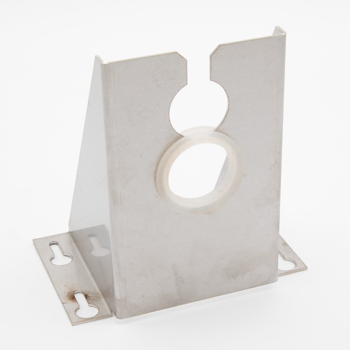 A durable metal bracket with a central hole intended for sensor placement, highlighting its practical design for various applications.