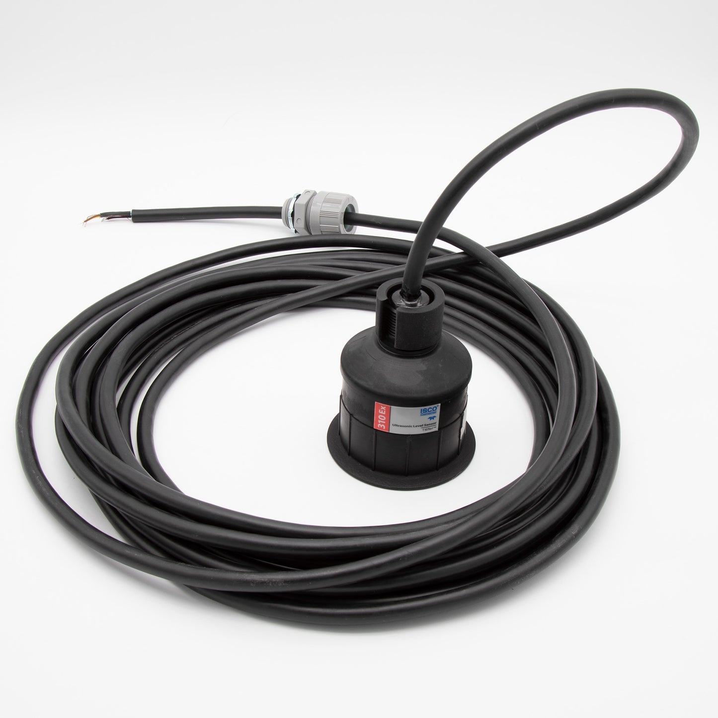 A black cable featuring a plug and sensor, suitable for various electronic devices and connections.