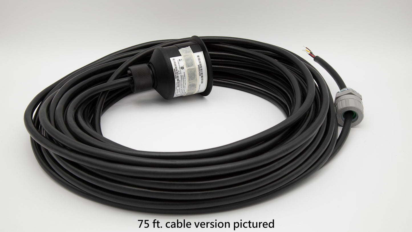 Cable with sensor on one end and barewire leads on other end. Text reads 75 ft. cable version pictured.