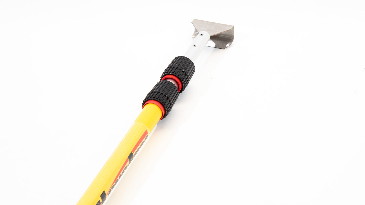 A yellow and black stick featuring a stainless steel hook, showcasing a striking color combination.