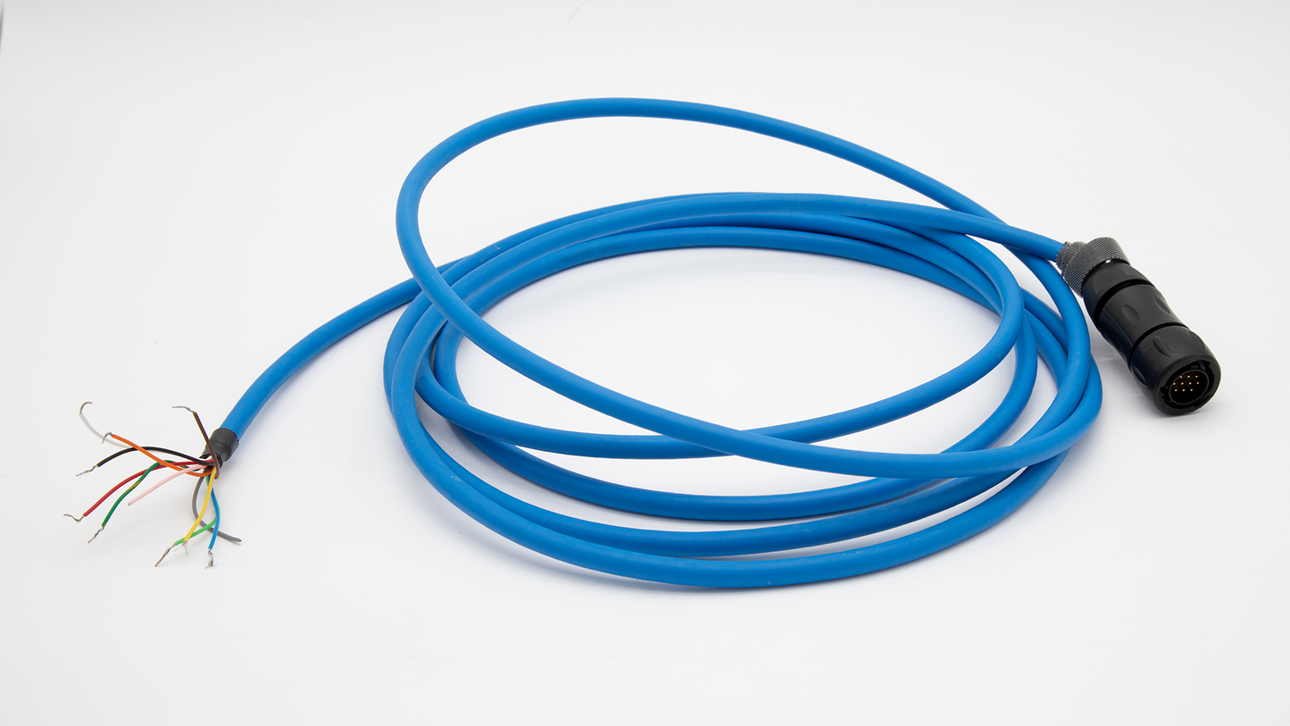 A blue cable featuring a connector at one end, suitable for various electronic devices and connections.