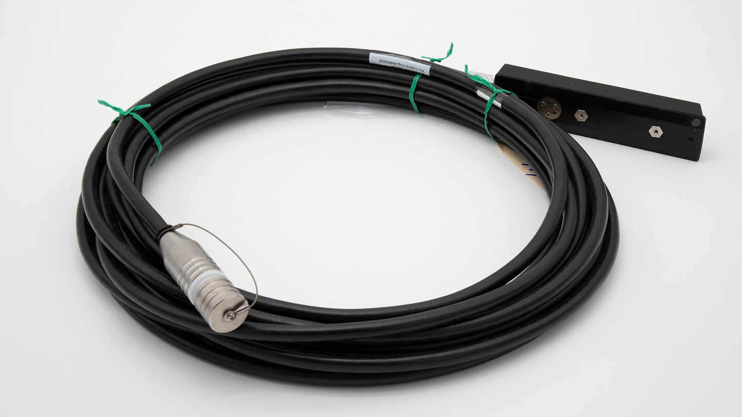 A black cable with sensor and connector, representing a common configuration used in electronic setups and connections.