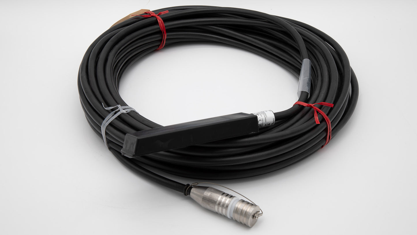 A black cable with sensor and connector, representing a common configuration used in electronic setups and connections.