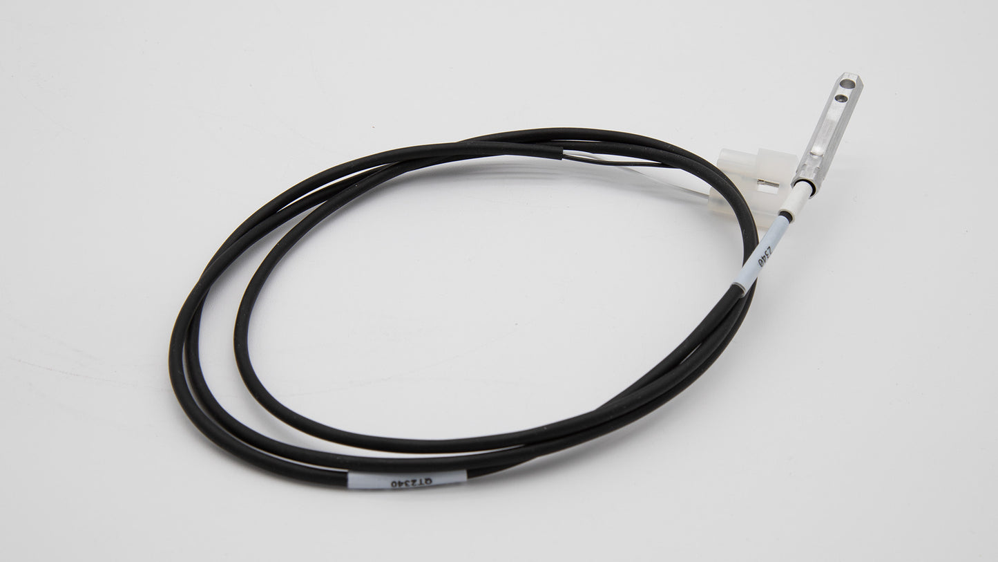 A black cable featuring a white connector and sensor, showcasing a simple yet functional designs.