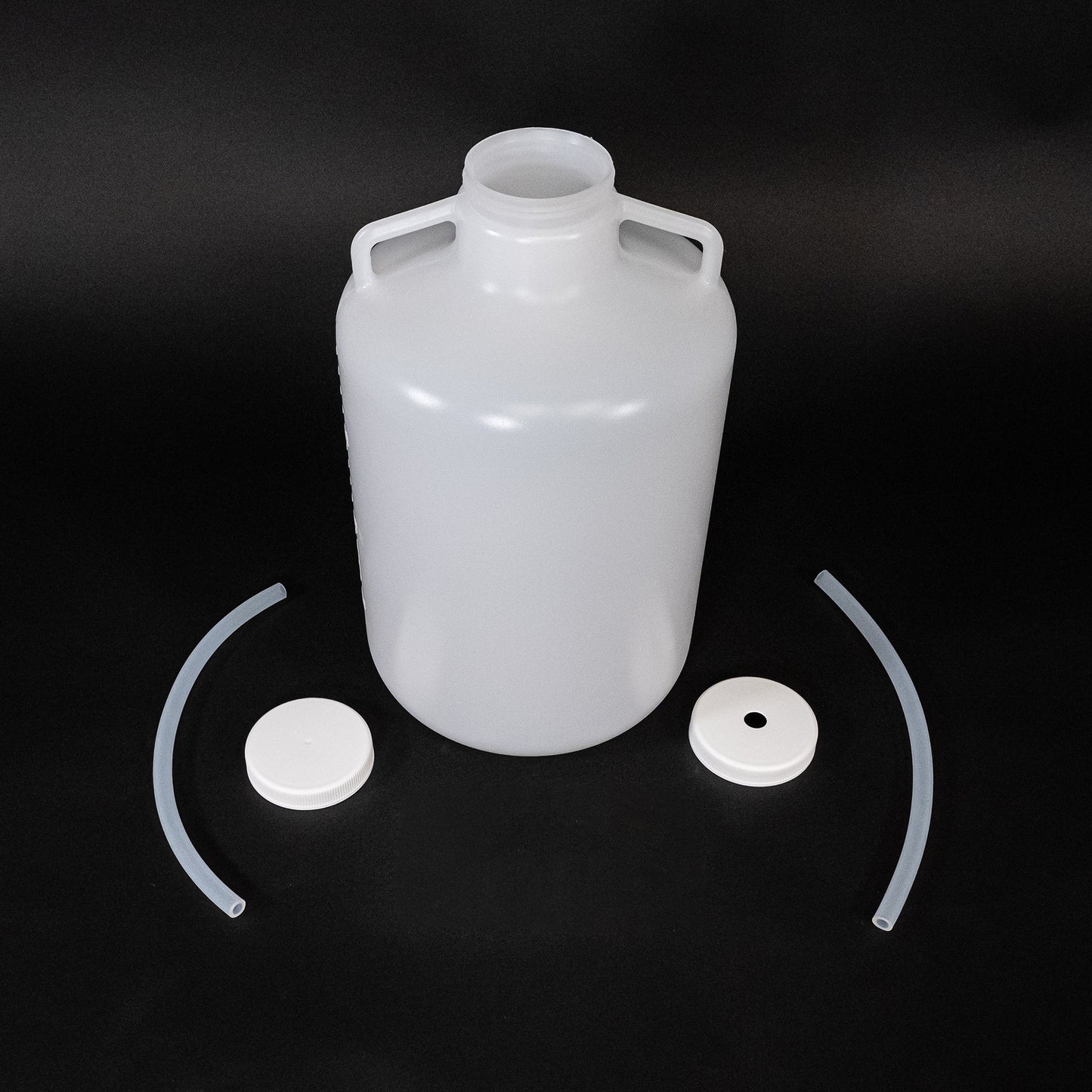 A plastic jug equipped with a screw-on lid and other accessories, ideal for safely containing liquids or other materials.