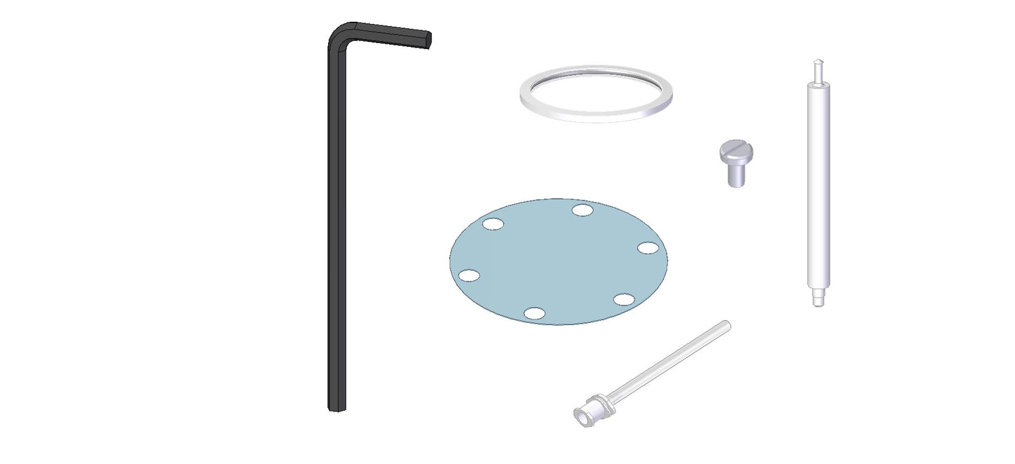 An illustration depicting a diaphragm, seal, and various tools for assembly and repair.