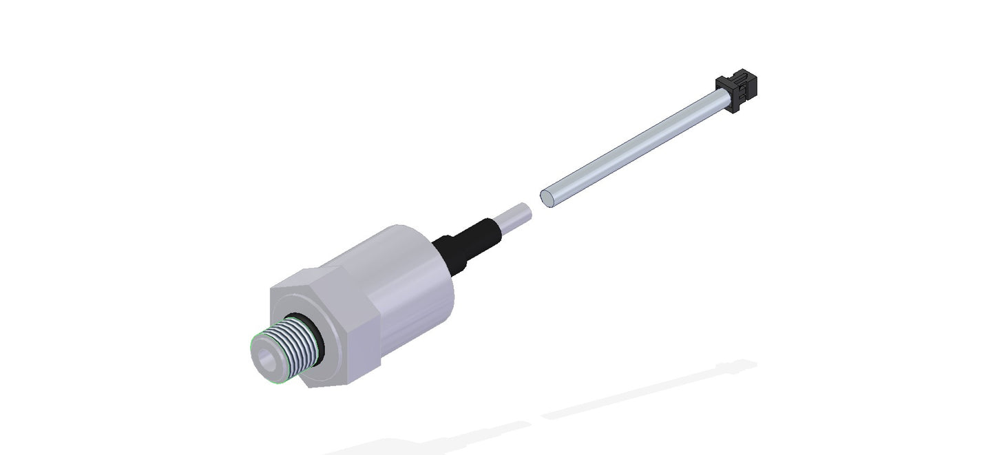 A white and black transducer with rod, designed for ease of use and functionality.