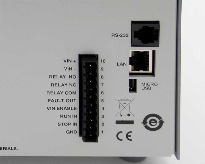 Back panel of electronic equipment with connectors and labels