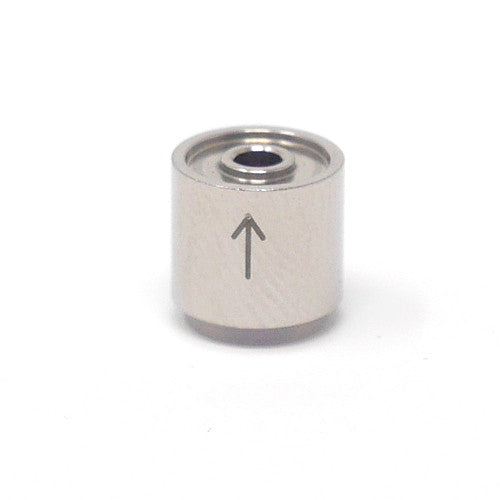 A metal cylinder featuring an upward-pointing arrow, symbolizing growth or direction.