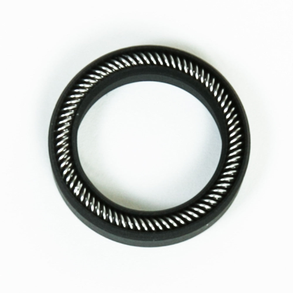 A black rubber ring positioned against a plain white background.