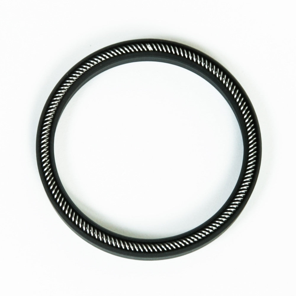 A black rubber ring positioned against a plain white background.