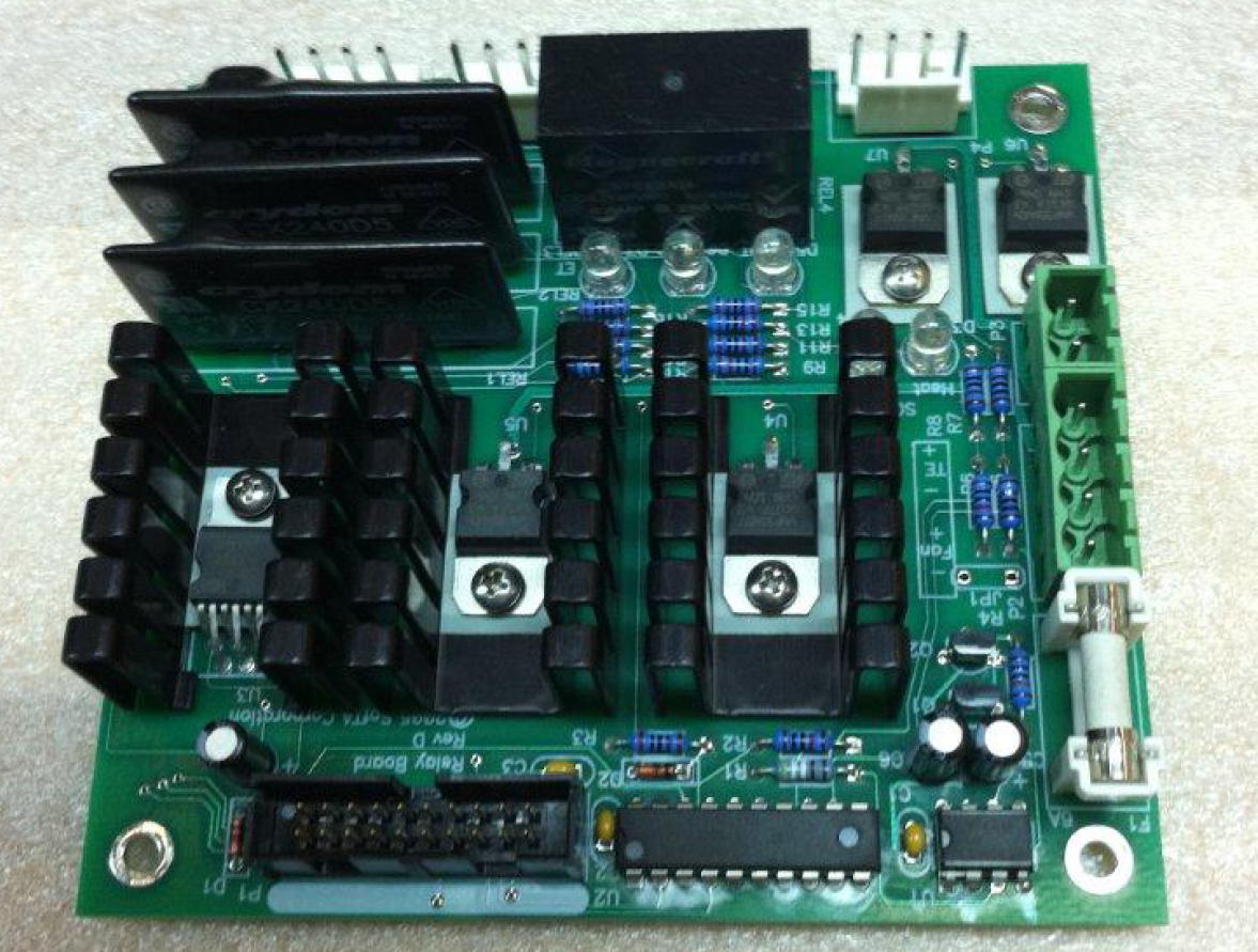 A close-up view of a board featuring various electronic components arranged systematically on its surface.