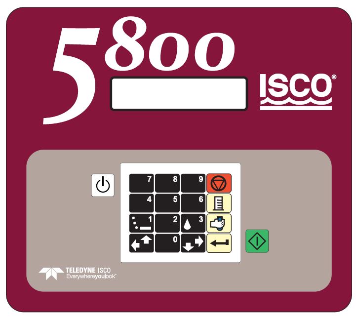 ISCO 5800 logo on an electronic keypad, showcasing its unique branding and visual identity.