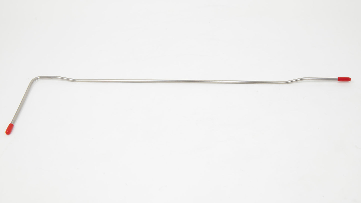 A metal tube equipped with red caps, prominently positioned on a white background, showcasing its functional design.