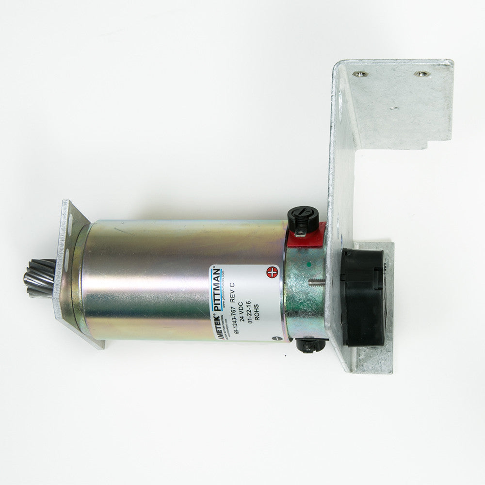 A motor encased in metal, equipped with a striking red lever for easy manipulation.