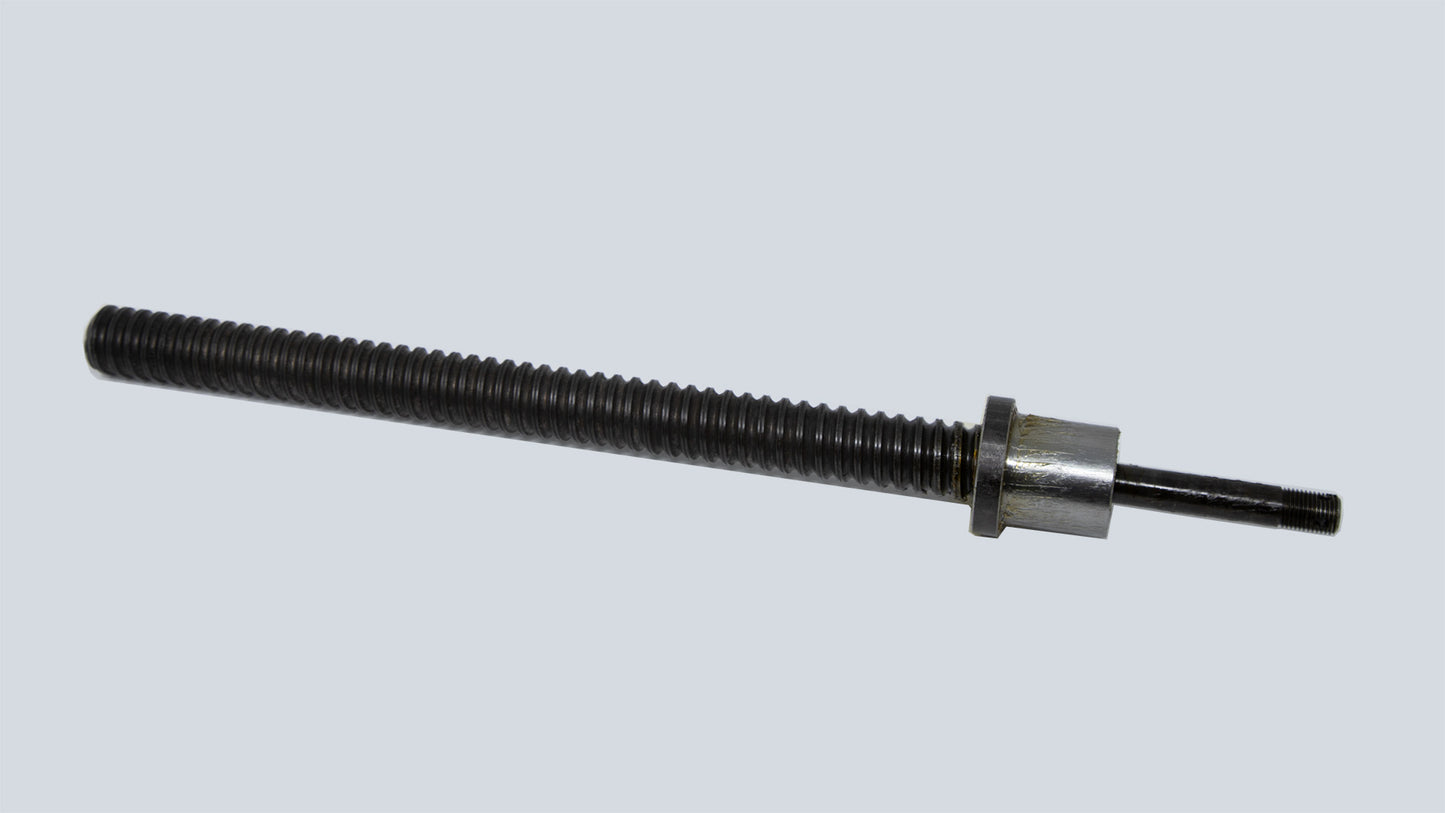 A close-up of a metal bolt with a threaded end alongside a matching nut, showcasing their interlocking design.