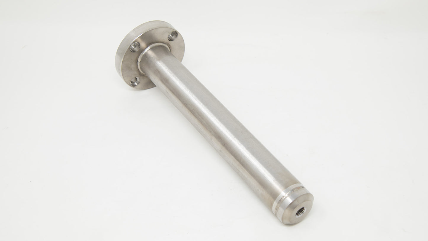 A stainless steel pipe on a white backdrop, showcasing its smooth texture and metallic sheen.