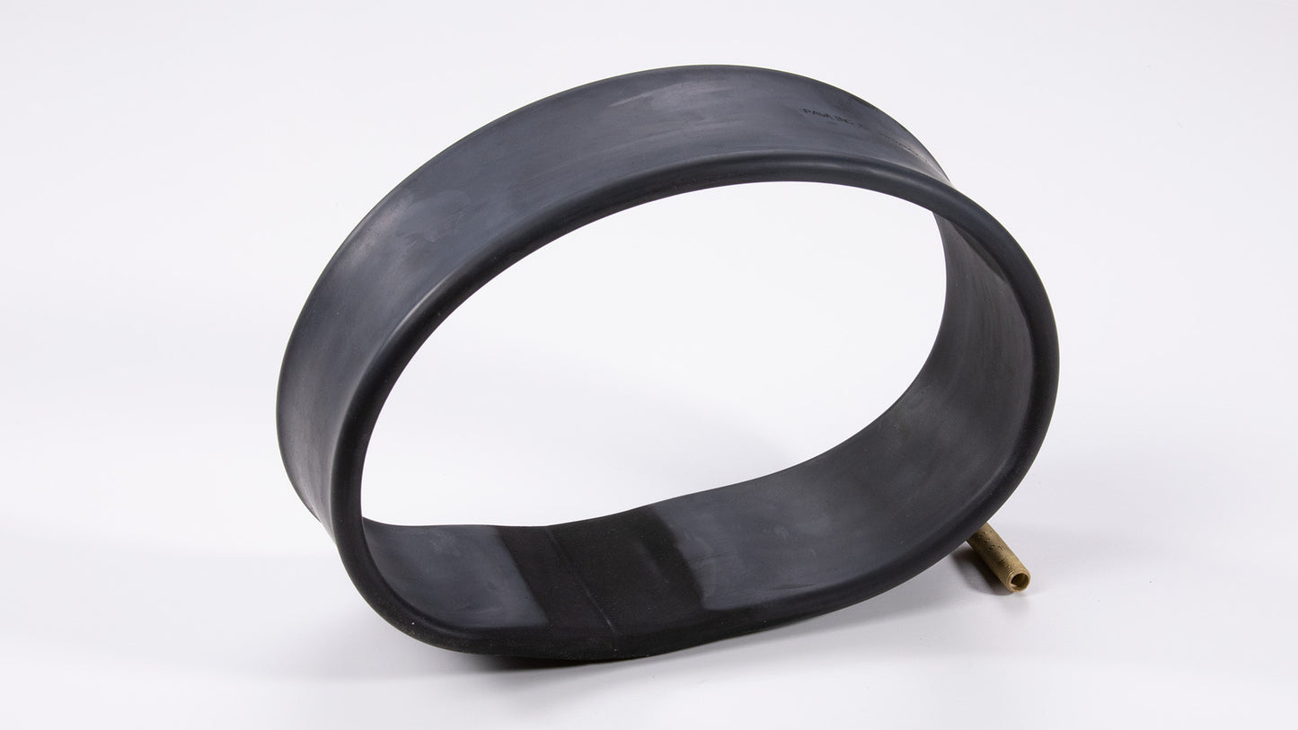 An inflatable black rubber seal featuring a gold-plated brass fitting, showcasing a sleek and durable design for various applications.