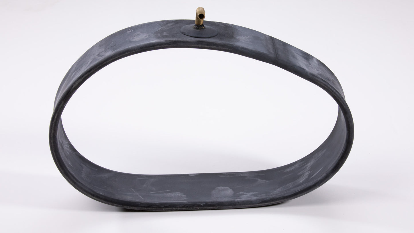An inflatable black rubber seal featuring a gold-plated brass fitting, showcasing a sleek and durable design for various applications.