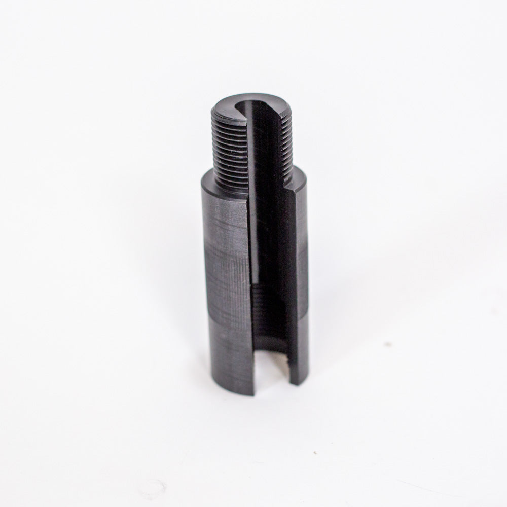 A black plastic pipe featuring a screw attachment on one end, showcasing its design for secure connections.