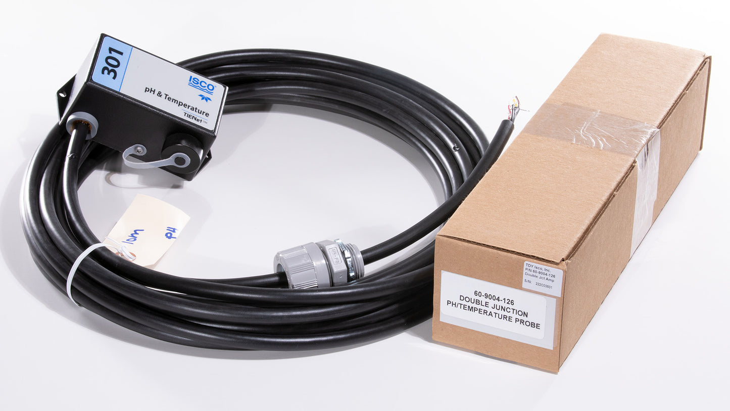 A black cable with sensor alongside a box featuring a white label, showcasing a simple and functional design.