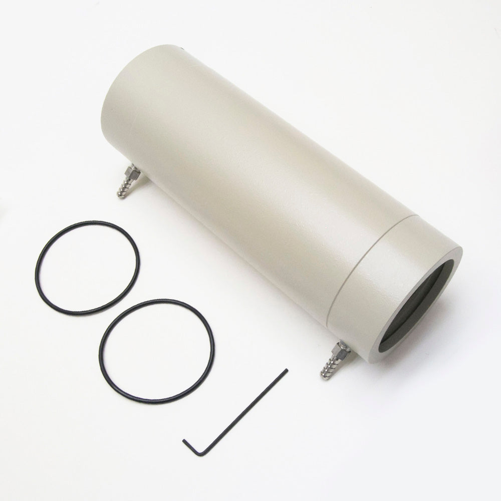 A cylindrical tube featuring two rings, one at each end, showcasing a simple yet functional design.