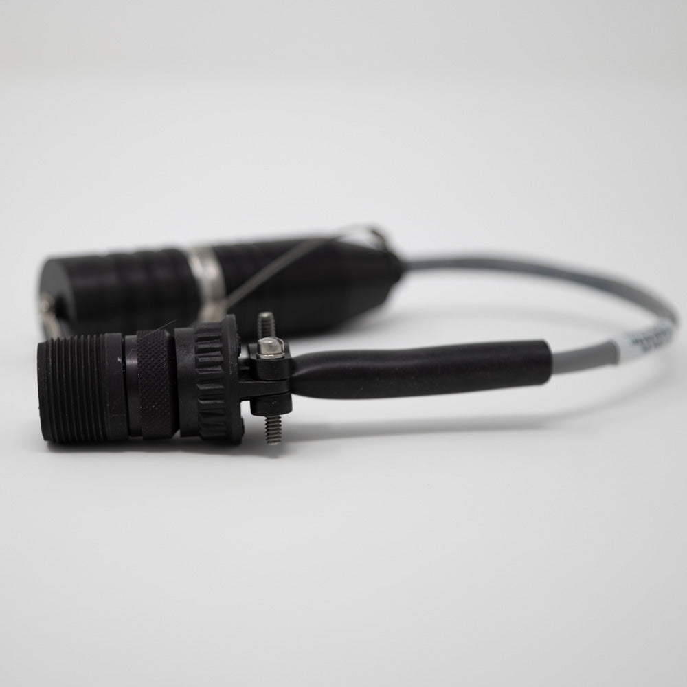 A gray cord with connectors on each end, showcasing a simple electrical connection.