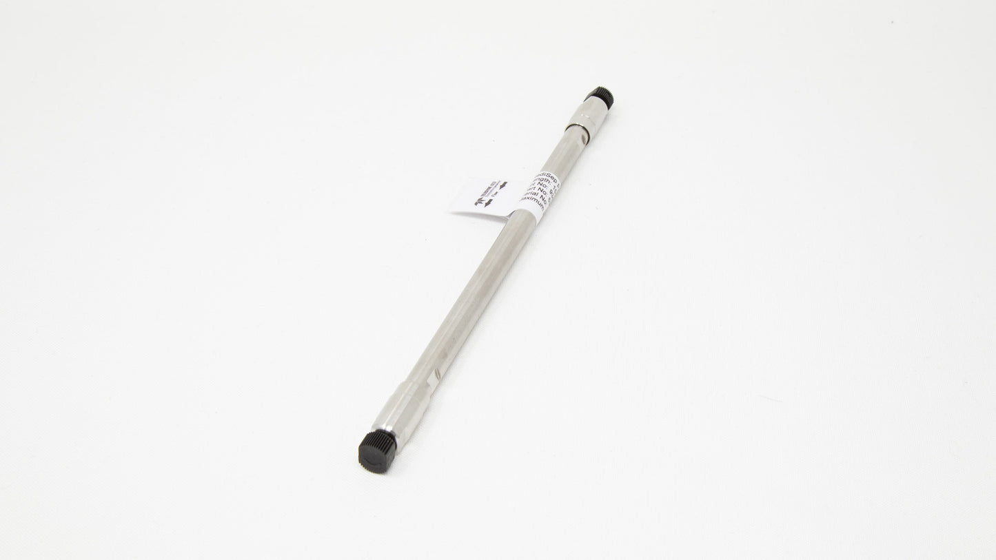 A metal cylinder positioned against a plain white background, showcasing its sleek and reflective surface.