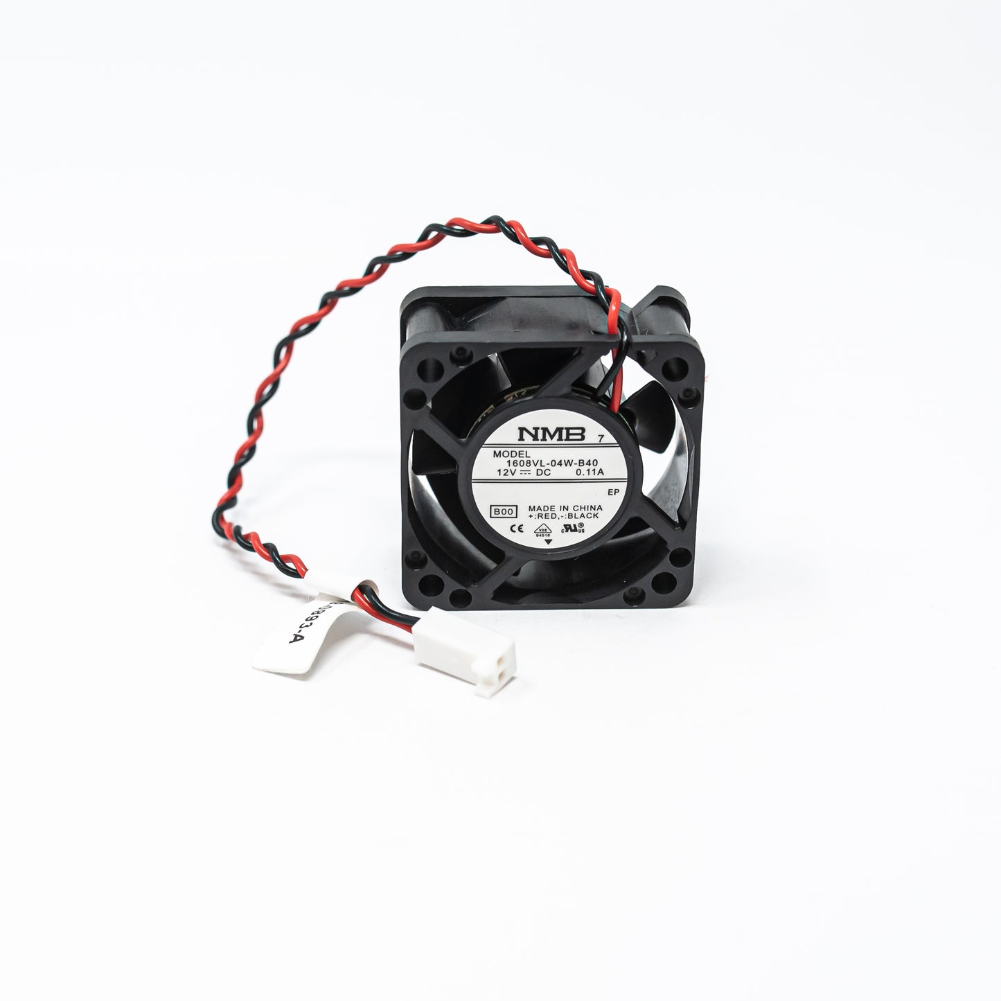 A black fan with visible wires set against a clean white background, highlighting its design and functionality.