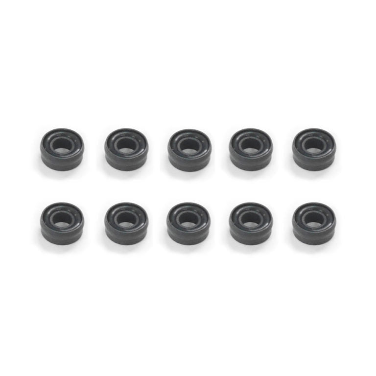 A collection of black rubber seals displayed against a clean white background, showcasing their shape and texture.