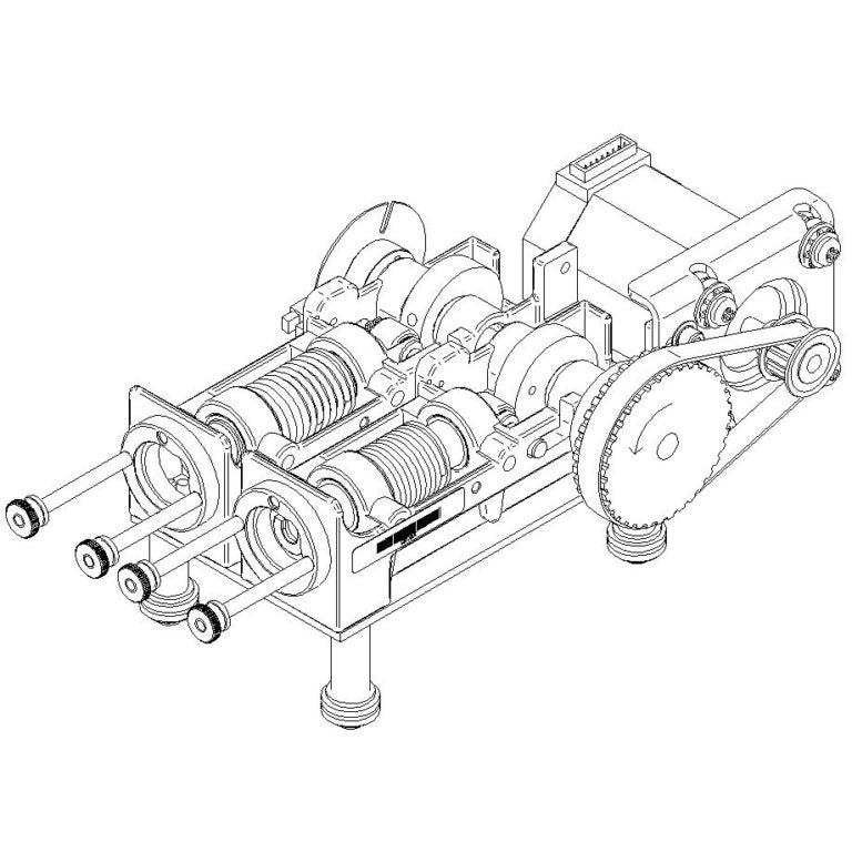A detailed drawing of a machine featuring a prominent large gear, showcasing its mechanical design and structure.
