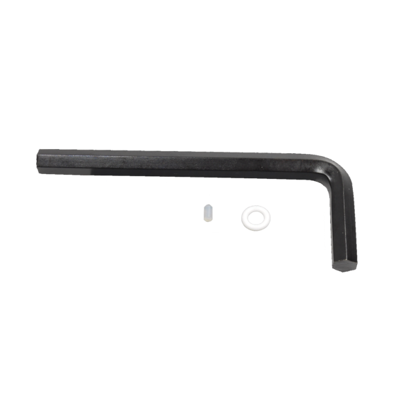 A black plastic handle featuring a white plastic nut, showcasing a simple yet functional design for various applications.