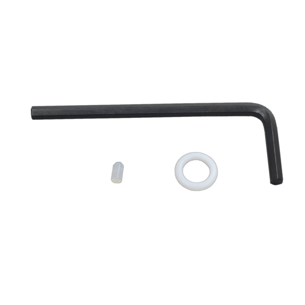 A black plastic handle featuring a white plastic nut, showcasing a simple yet functional design for various applications.