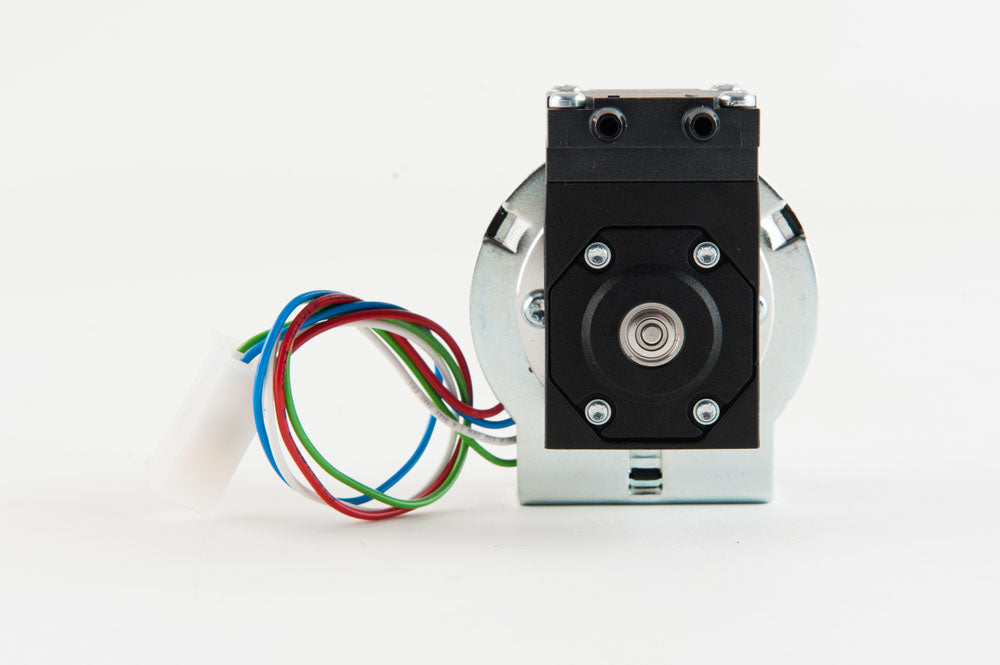 A compact motor featuring wires, displayed on a clean white background.
