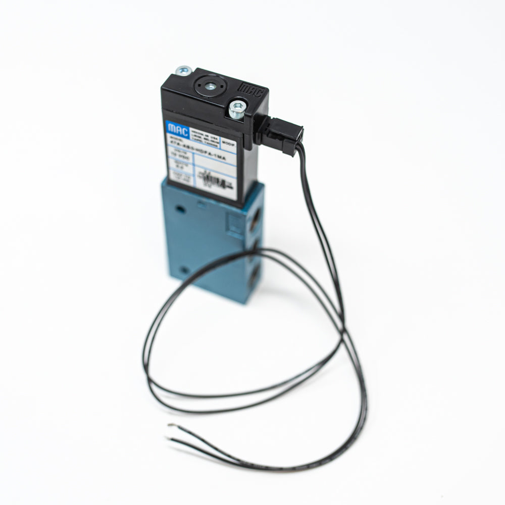 A blue and black solenoid valve with a power cord, showcasing its sleek design and functionality.