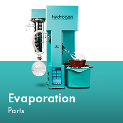 A teal evaporation machine with flasks and a digital screen labeled "hydrogen." Text reads "Evaporation Parts."