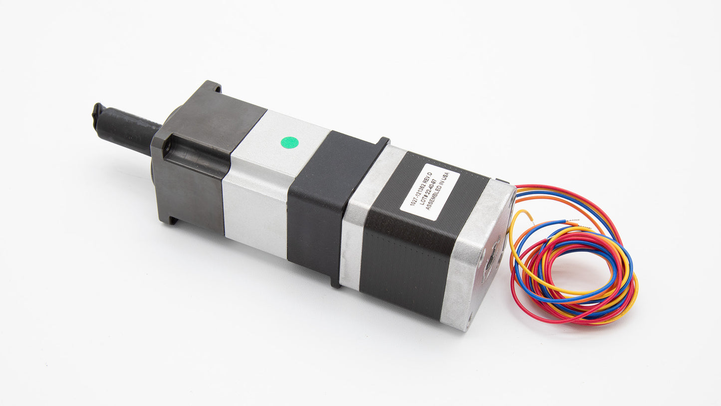 A stepper motor featuring multiple wires and a connecting cable, showcasing its intricate design and functionality.