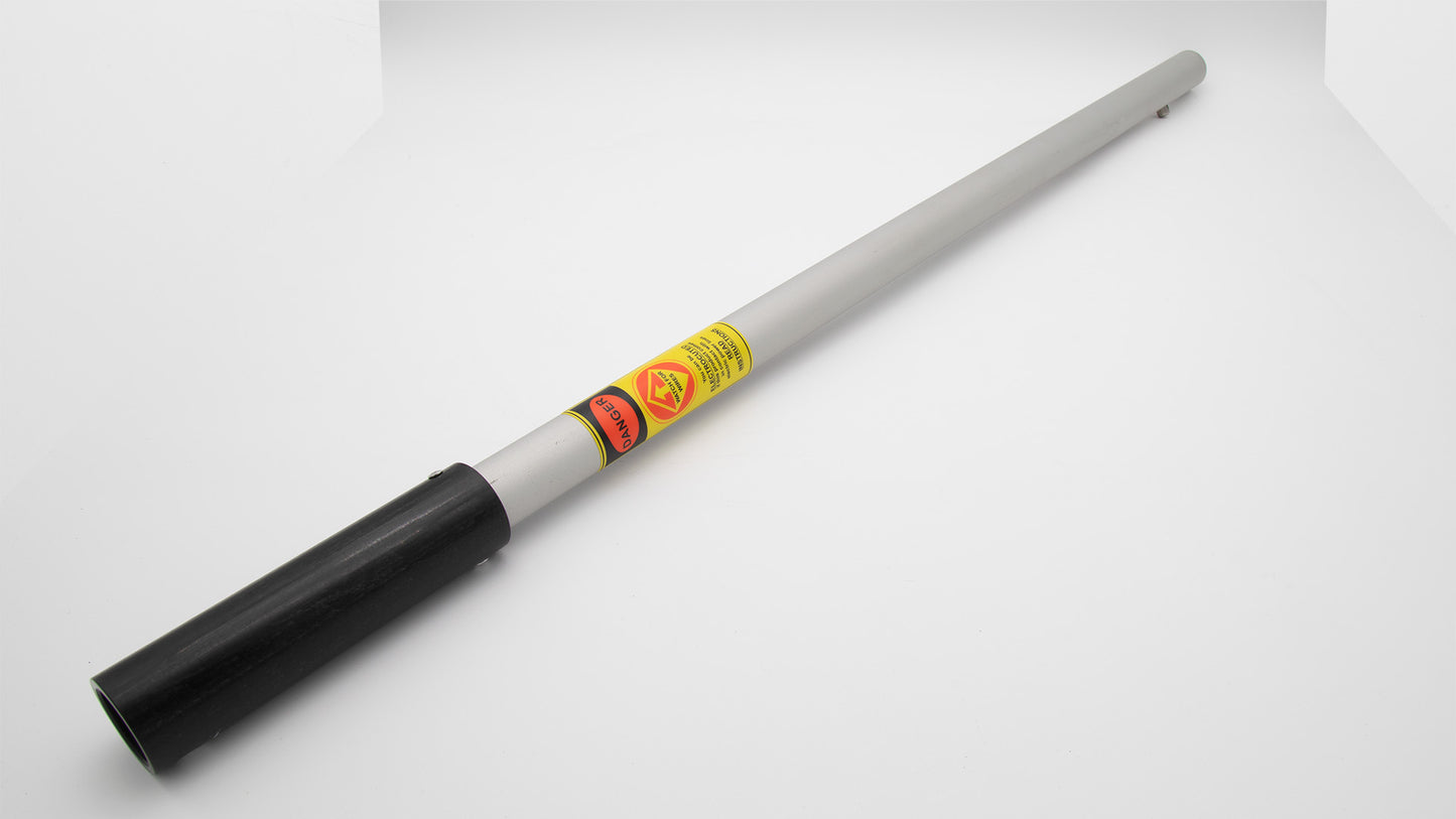 A long gray pole with a black handle