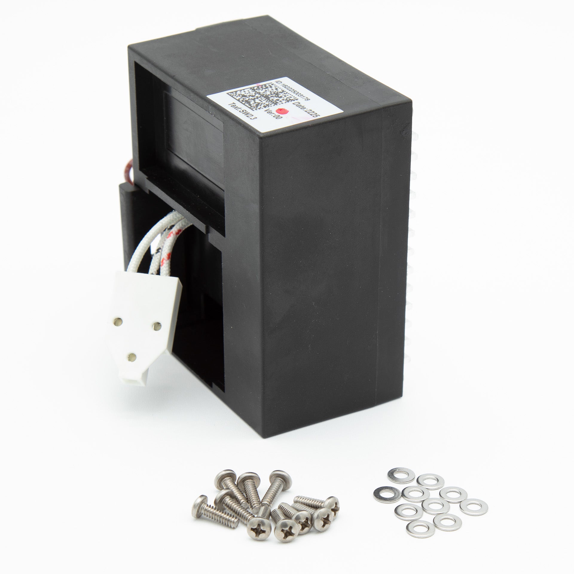 Square compressor box with screws and washers.