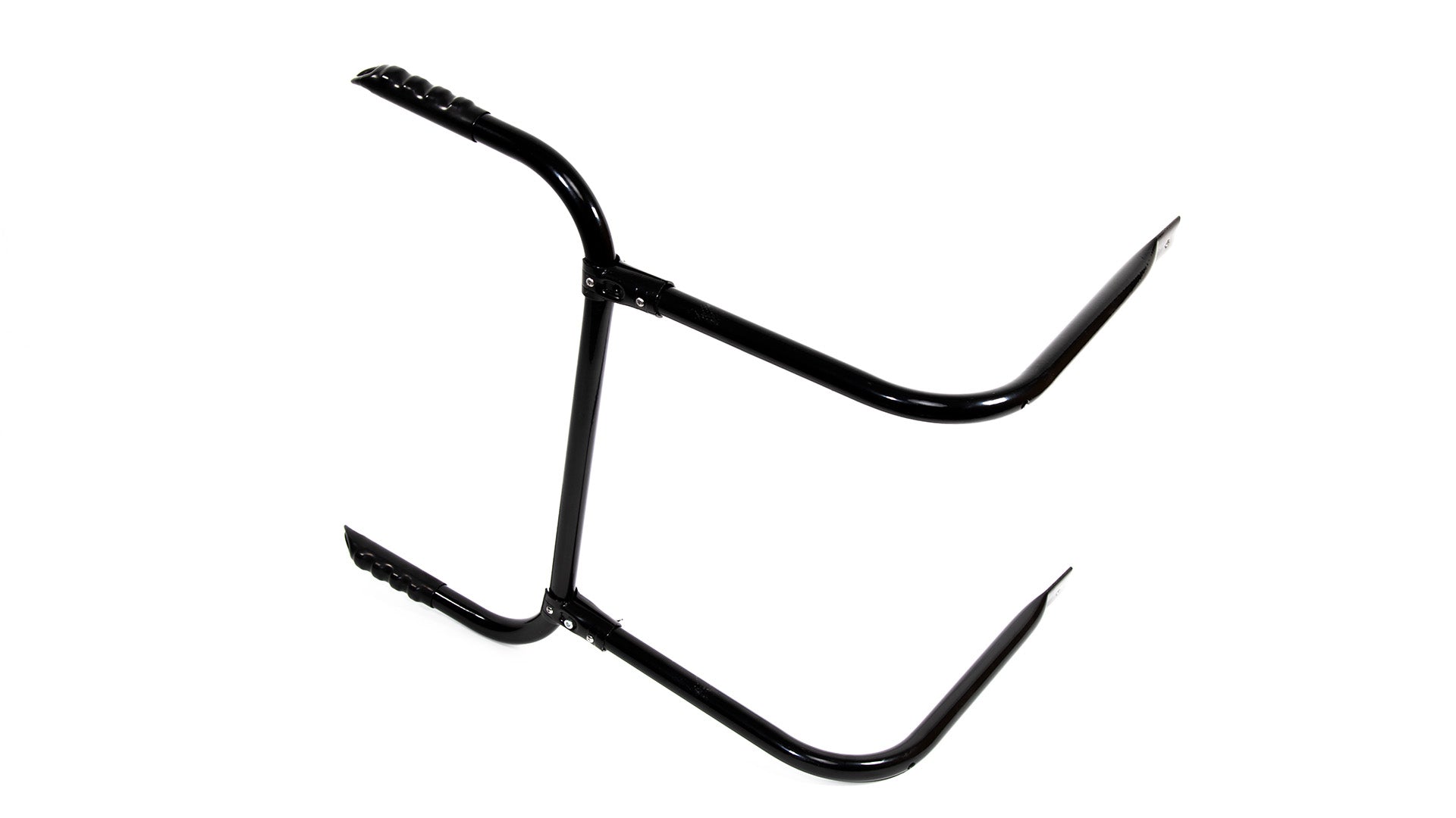 A black metal frame with black handles