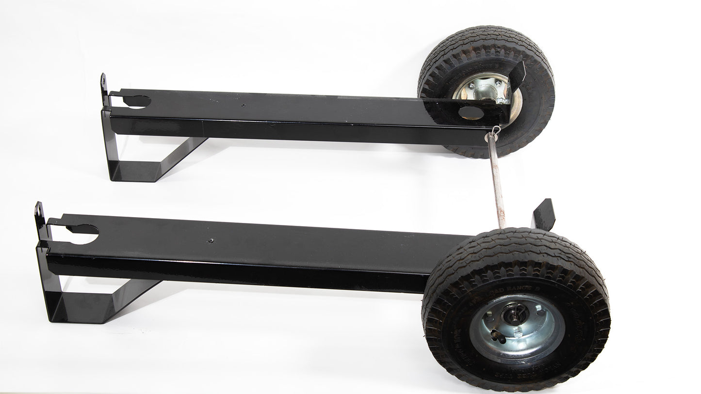 A black metal cart with wheels