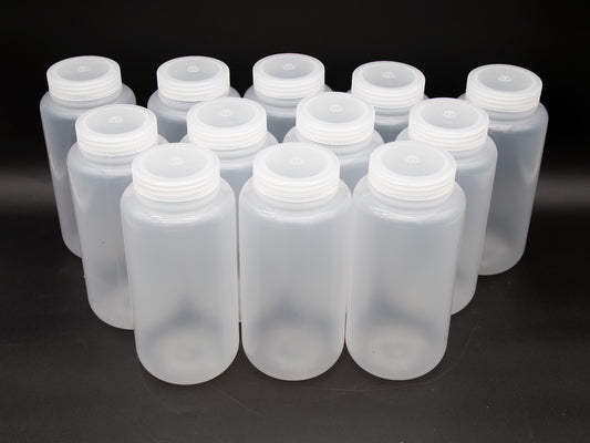 Set of plastic bottles with caps