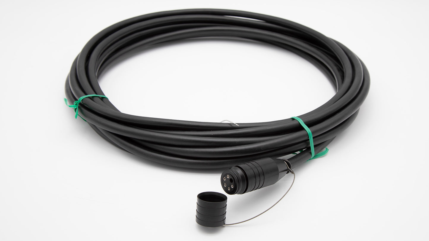 A black cable with a plug