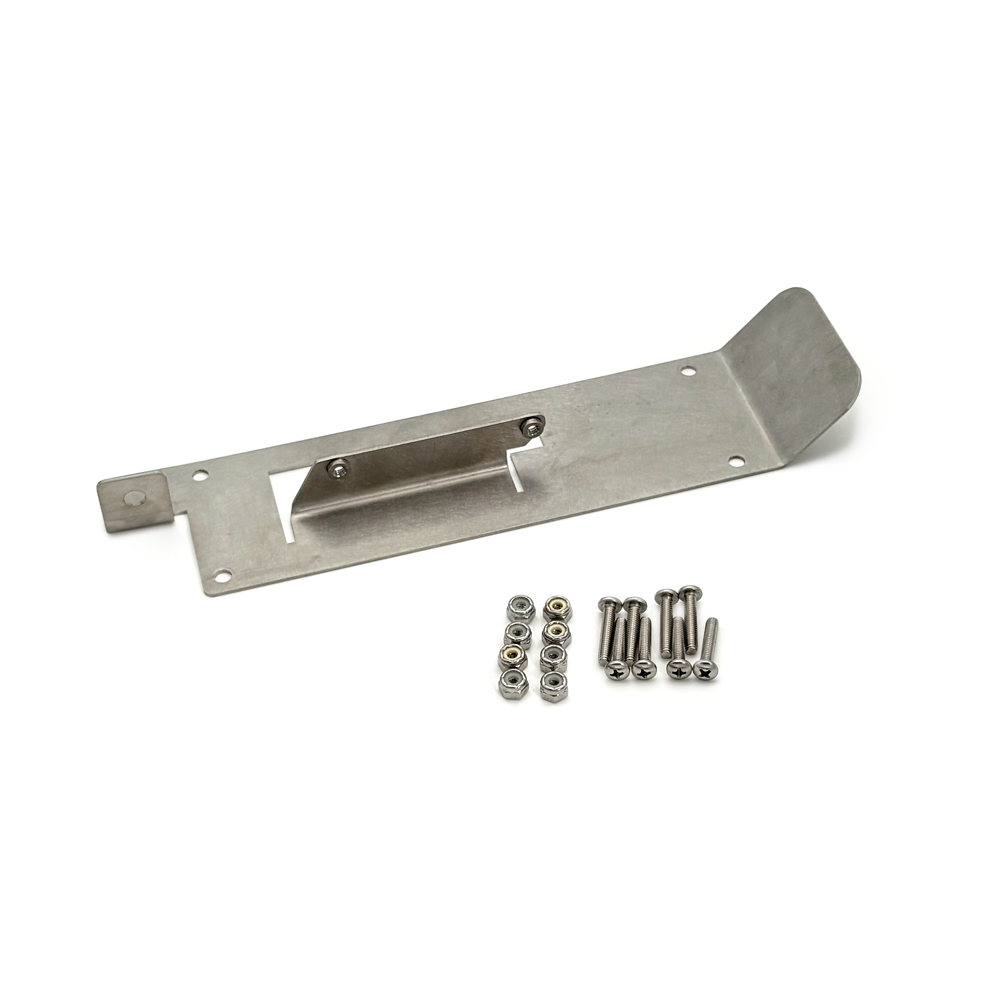Metal bracket with screws on a white background