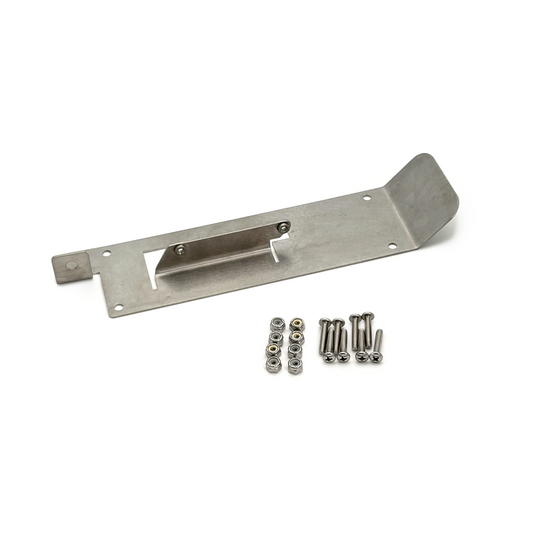 Metal bracket with screws on a white background