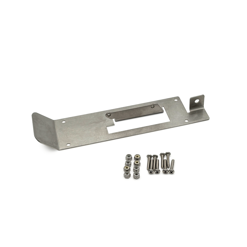 Metal bracket with screws on a white background