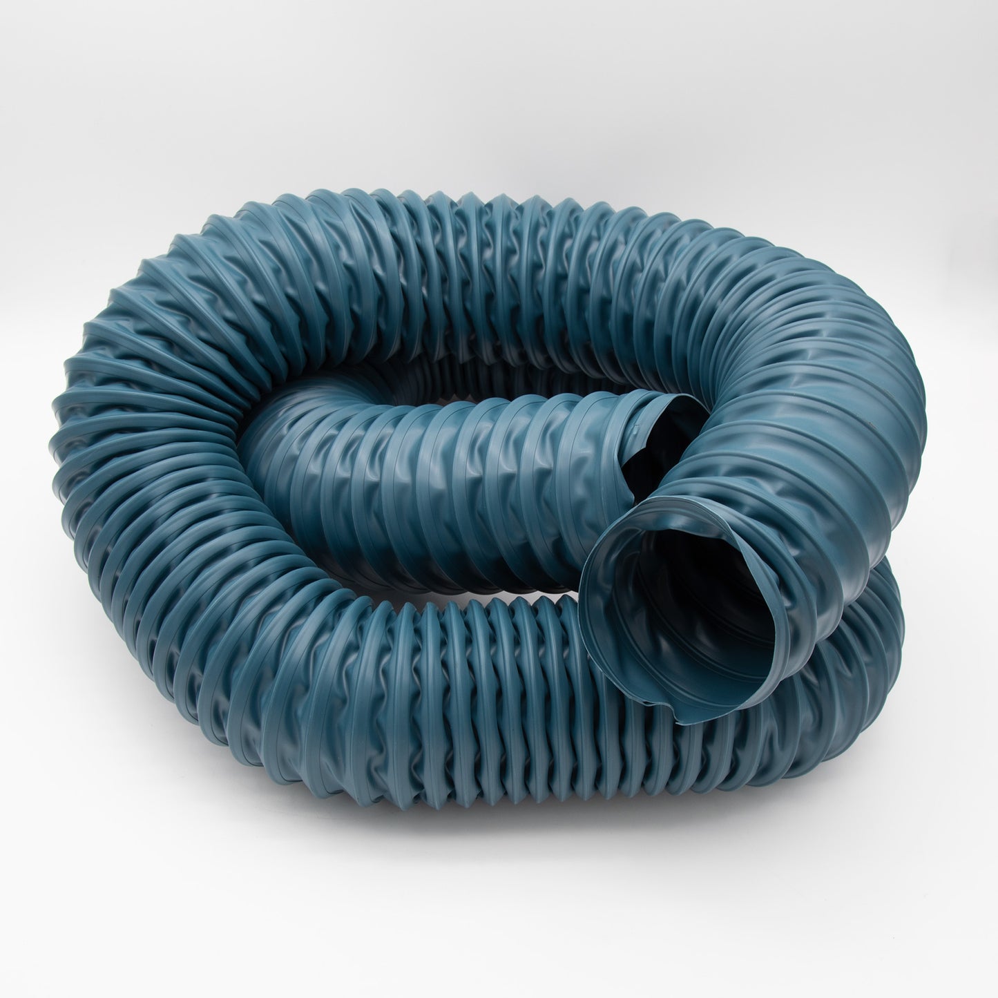 A blue plastic hose featuring a spiral design, showcasing its flexible and durable construction.
