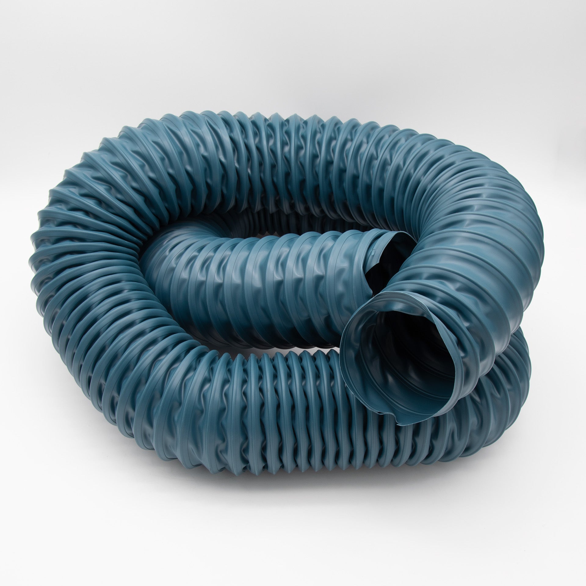 A blue plastic hose featuring a spiral design, showcasing its flexible and durable construction.
