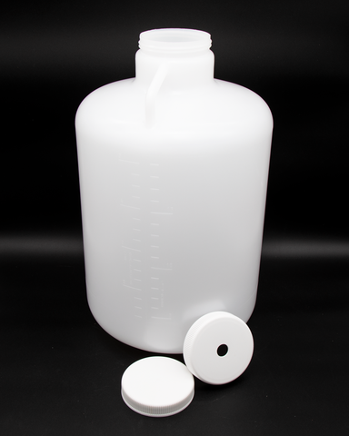 A white plastic bottle with caps